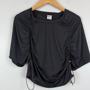 Buff Bunny Collection Canopy Top Women's S Black Ruched Detail Short Sleeve Crop